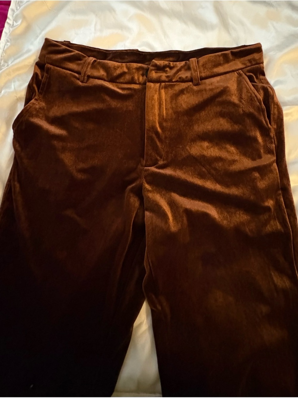 Men’s Rust Velvet Flare Trousers - Picture 2 of 8